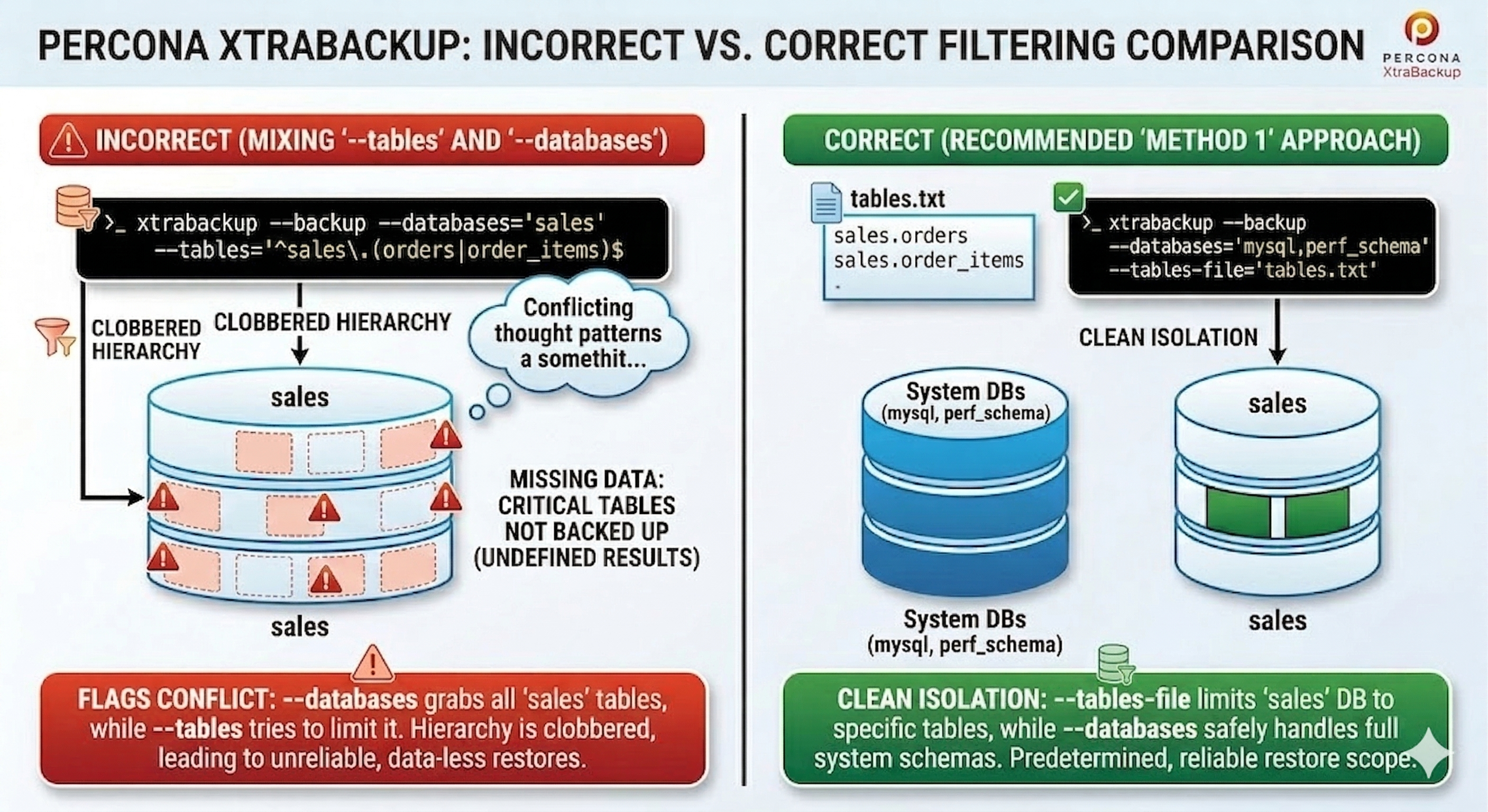 Incorrect vs preferred ways to combine partial tables with full databases